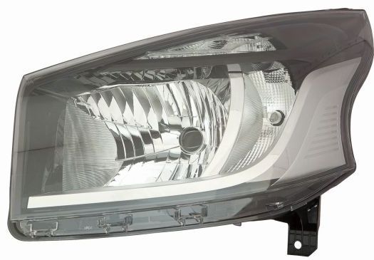 Scheinwerfer R (H4/PY21W/W21, elektrisch, ohne motor, einsatzfarbe: schwarz, blinkerfarbe: weiß) passt zu: FIAT TALENTO 296, NISSAN NV300, RENAULT TRAFIC III 08.14-